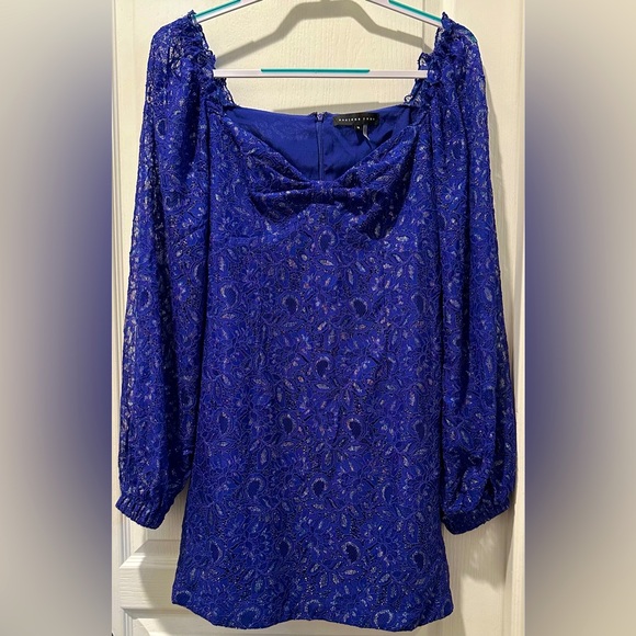 Revolve | Endless Rose Balloon Sleeve Embroidered Lace Blue Violet/Silver Mini - Picture 9 of 11